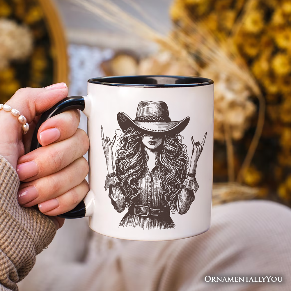 Western Cowgirl Rocker Personalized Mug, Country Rodeo Style Gift with Custom Name