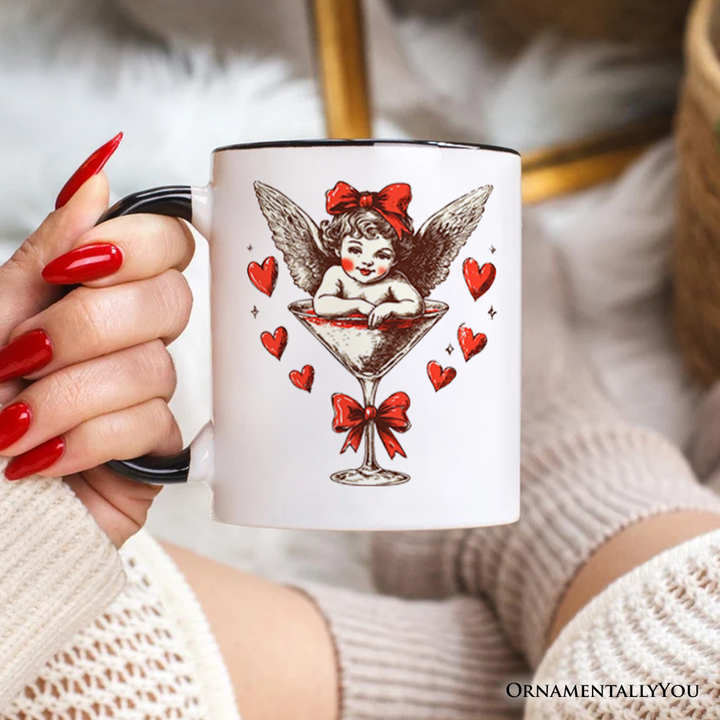 Retro Coquette Cupid Valentine Personalized Mug, Galentine Gift with Custom Name