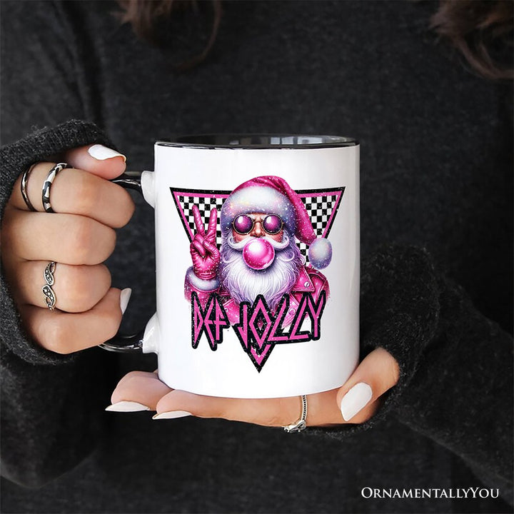 Pink Santa Blowing Bubblegum Personalized Mug, Def Jolly Coquette Retro Christmas Gift with Custom Name Personalized Ceramic Mug OrnamentallyYou 