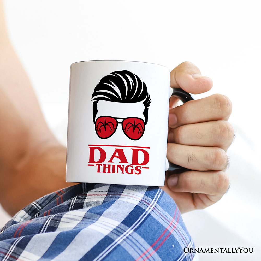 Dad Things Retro Personalized Mug, Red Glasses Family Matching Gift with Custom Name
