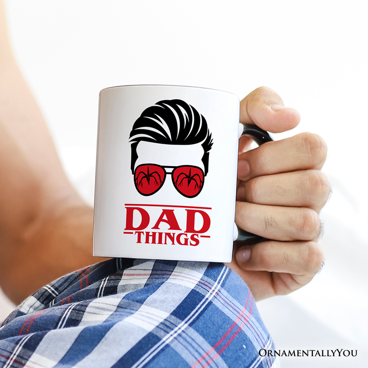 Dad Things Retro Personalized Mug, Red Glasses Family Matching Gift with Custom Name