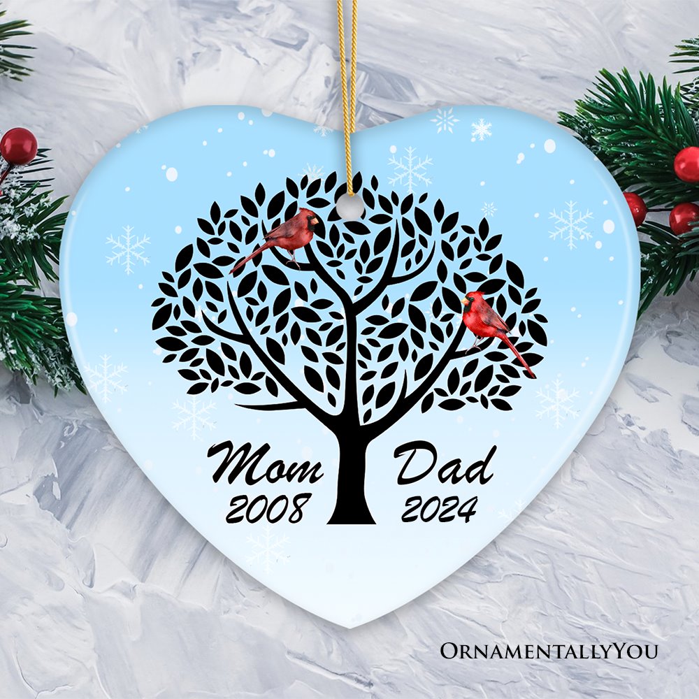 Dad and Mom Cardinals in The Tree Personalized Ornament Ceramic Ornament OrnamentallyYou Heart 