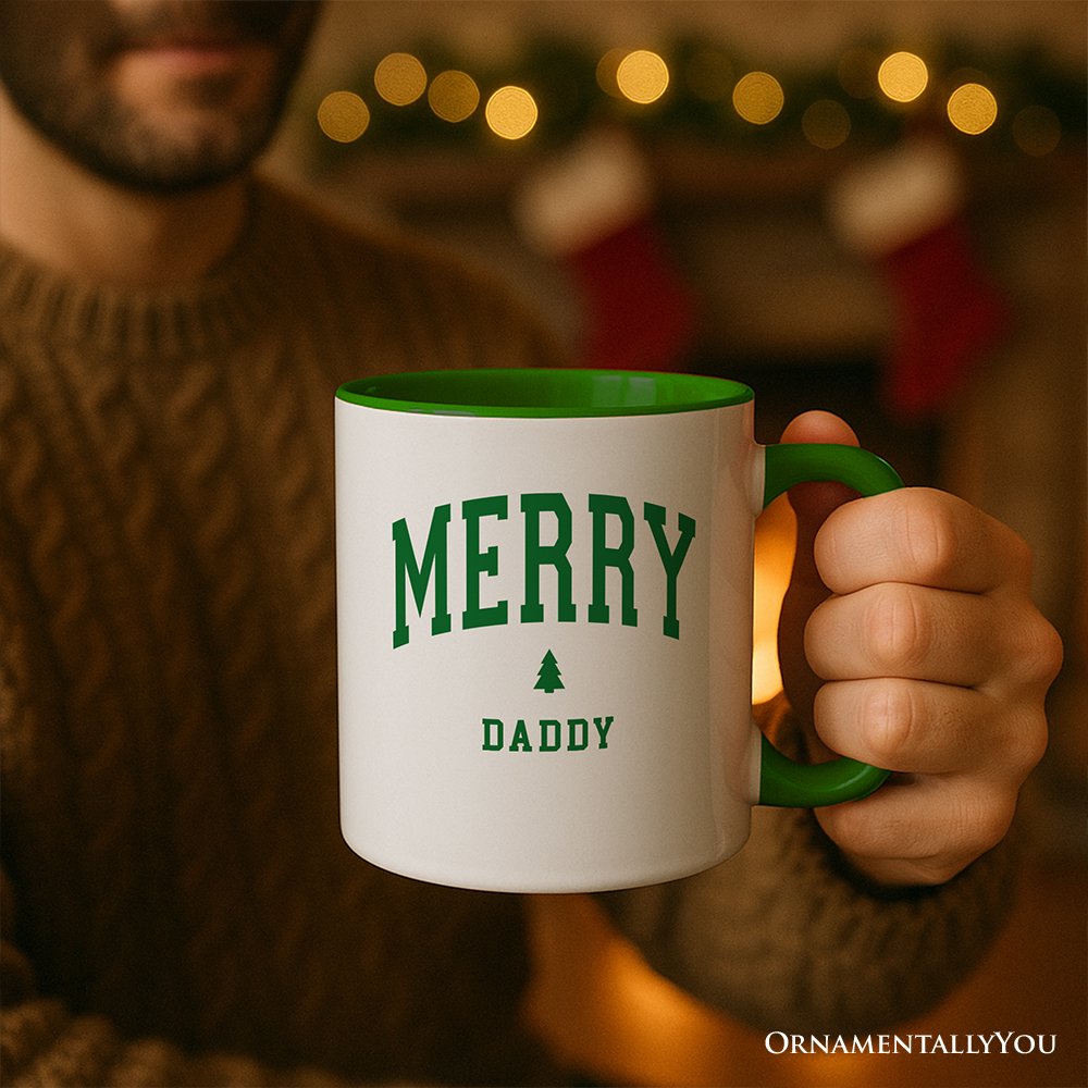 Merry Daddy Retro Christmas Personalized Mug, Matching Family Holiday Gift with Custom Name Personalized Ceramic Mug OrnamentallyYou 