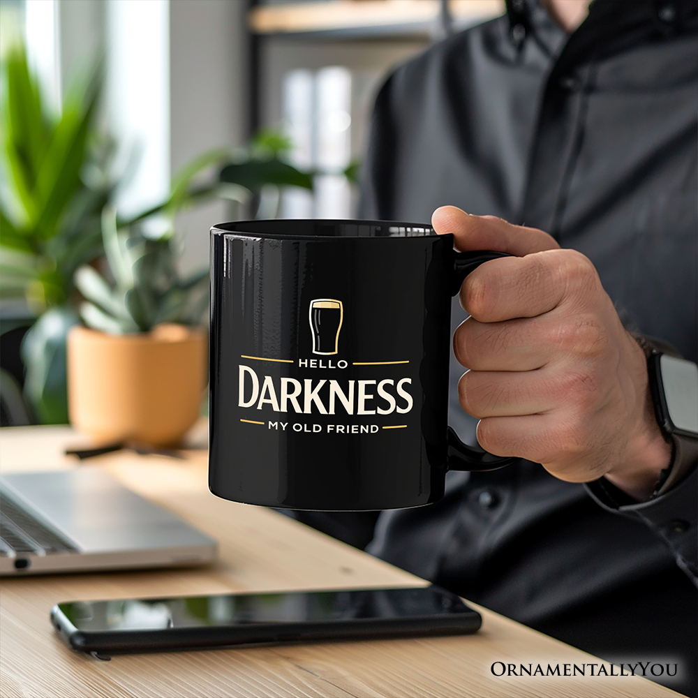Hello Darkness My Old Friend Mug, Dark Beer Lover Gift