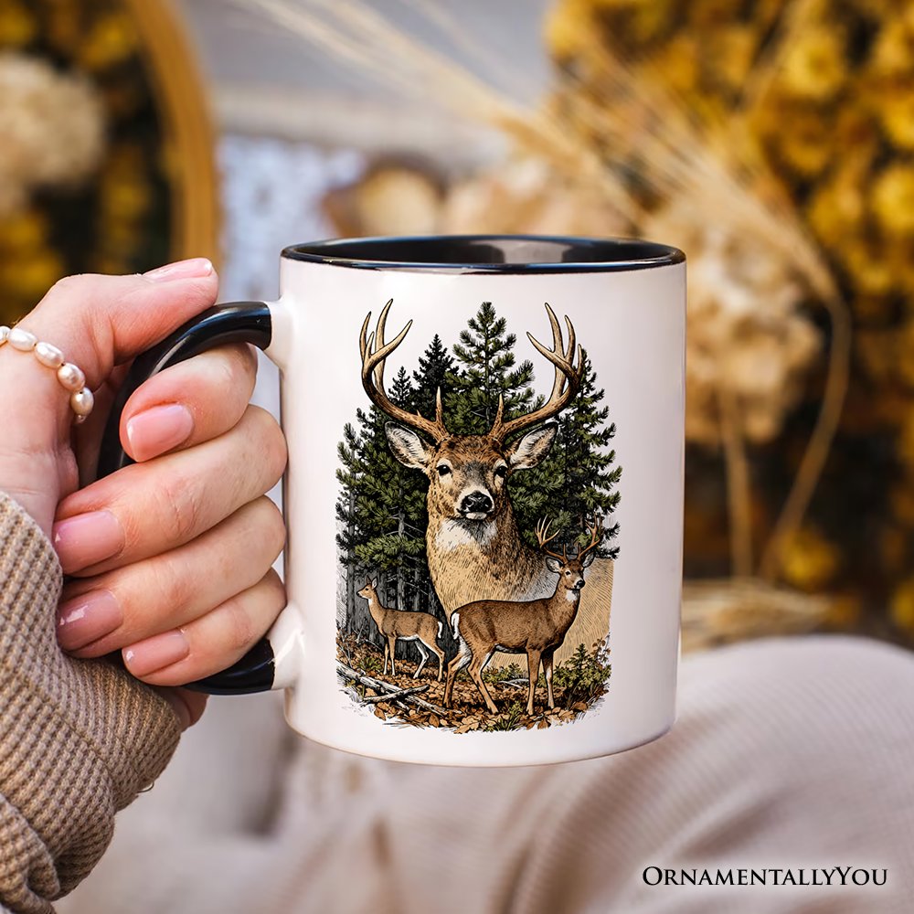 Forest Deers Vintage Grunge Personalized Mug, Retro Hunter Gift with Custom Name Personalized Ceramic Mug OrnamentallyYou 