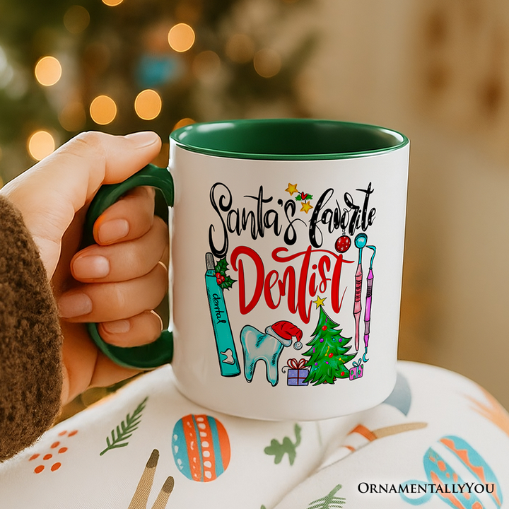 Santa’s Favorite Dentist Christmas Personalized Mug, Dental Healthcare Appreciation Gift with Custom Name