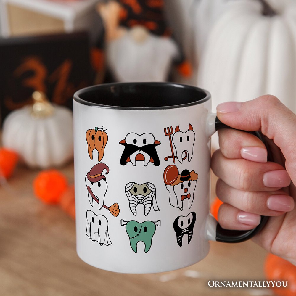 Spooky Halloween Dentist Personalized Mug, Teeth Monster Gift for Dental Crew with Custom Name Personalized Ceramic Mug OrnamentallyYou 