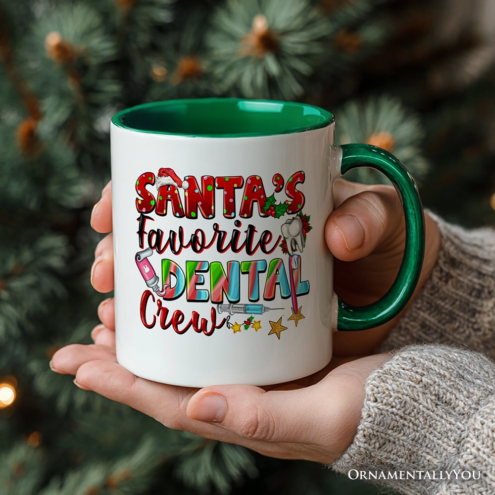 Santa’s Favorite Dental Crew Christmas Personalized Mug, Dentist Office Gift with Custom Name Personalized Ceramic Mug OrnamentallyYou 