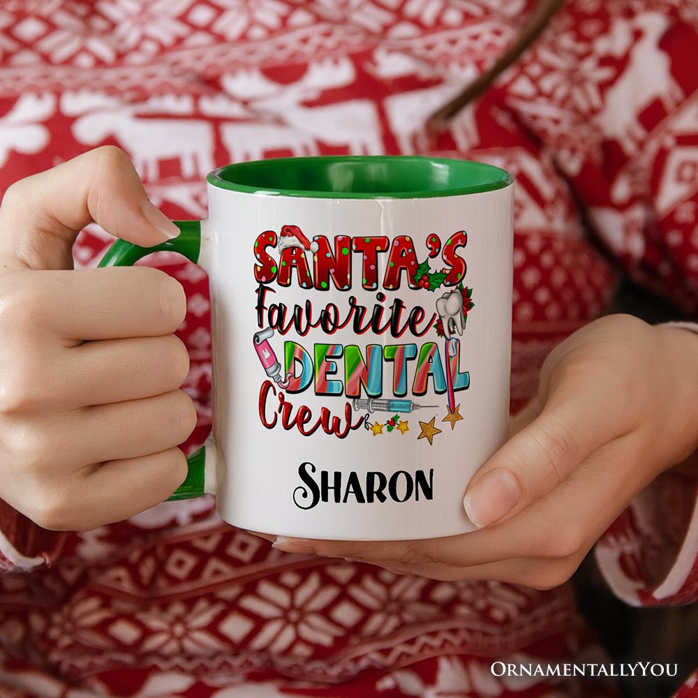Santa’s Favorite Dental Crew Christmas Personalized Mug, Dentist Office Gift with Custom Name Personalized Ceramic Mug OrnamentallyYou 