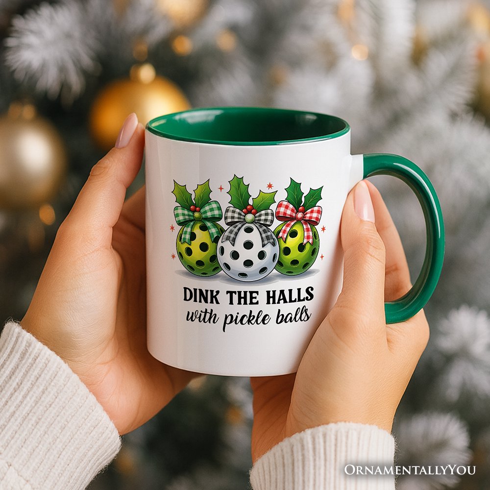 Dink The Halls with Pickle Balls Personalized Mug, Funny Christmas Gift with Custom Name Personalized Ceramic Mug OrnamentallyYou 