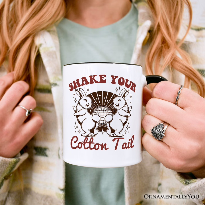Funny Disco Easter Bunny Personalized Mug, Shake Your Cotton Tail Retro Gift with Custom Name