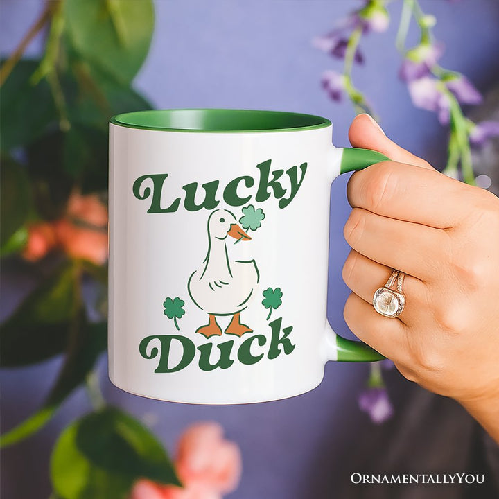 Lucky Duck St Patrick’s Day Shamrock Personalized Mug, Cute Clover Gift with Custom Name Personalized Ceramic Mug OrnamentallyYou 