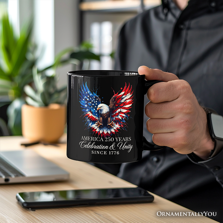 Bald Eagle American Flag Personalized Mug, Patriotic Freedom Gift with Custom Name