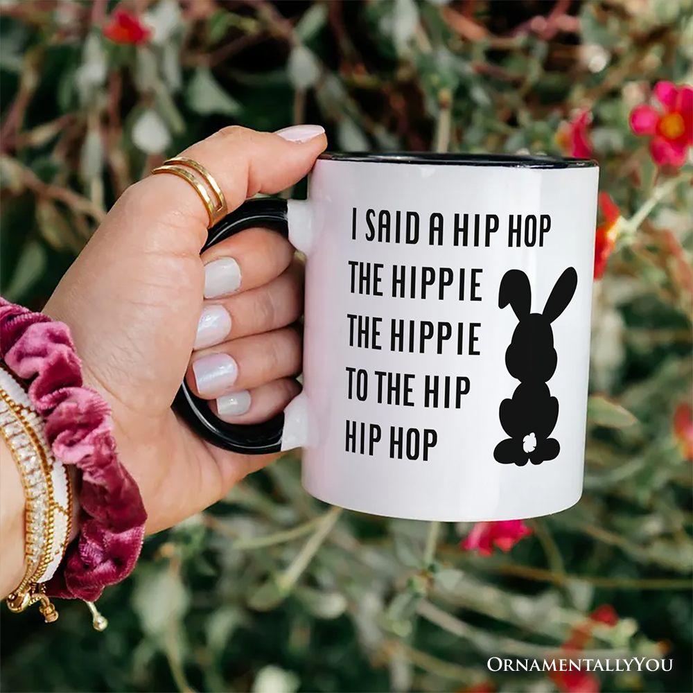 Minimalist Easter Bunny Funny Retro Personalized Mug, I Said A Hip Hop The Hippie Gift with Custom Name