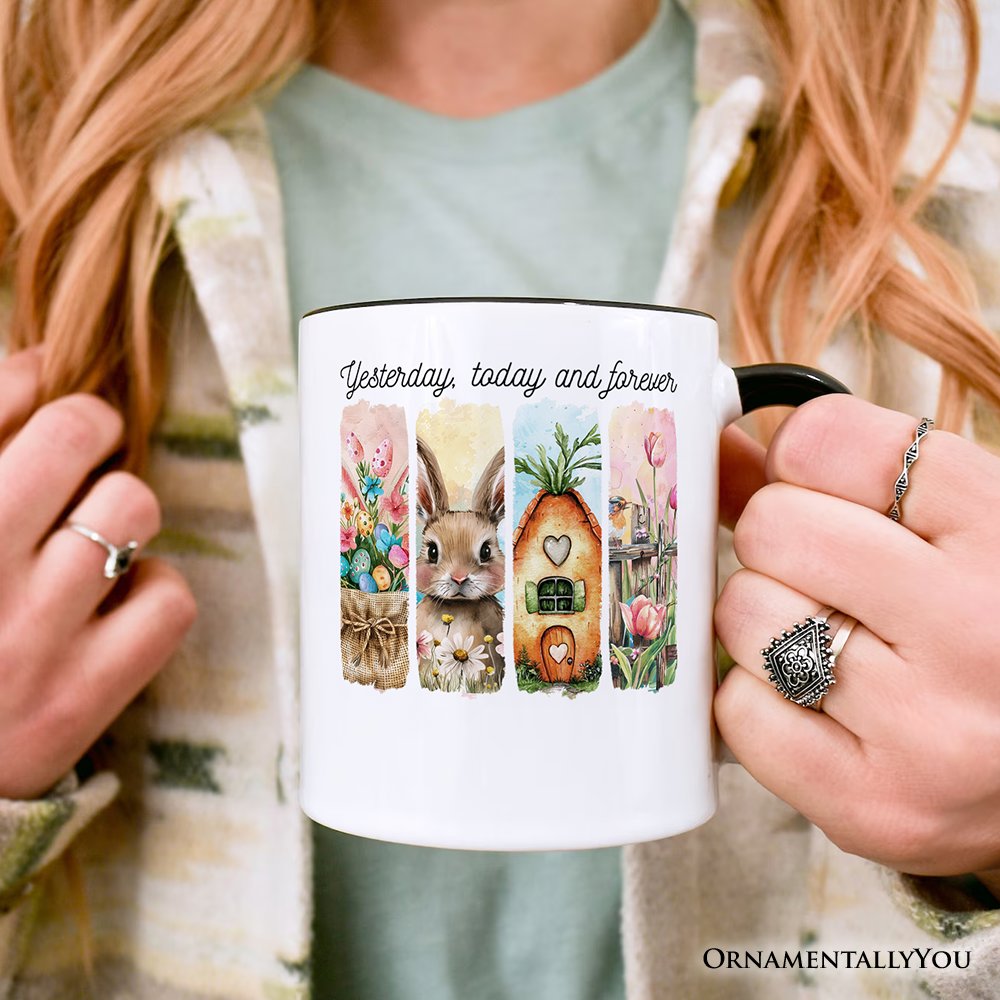 Easter Bunny Floral Brushstroke Personalized Mug, Spring Pastel Coquette Gift with Custom Name Personalized Ceramic Mug OrnamentallyYou 