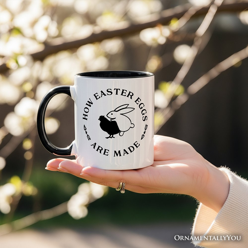 Bold Funny Easter Bunny Sarcastic Personalized Mug, How Easter Eggs Are Made Gift with Custom Name Personalized Ceramic Mug OrnamentallyYou 
