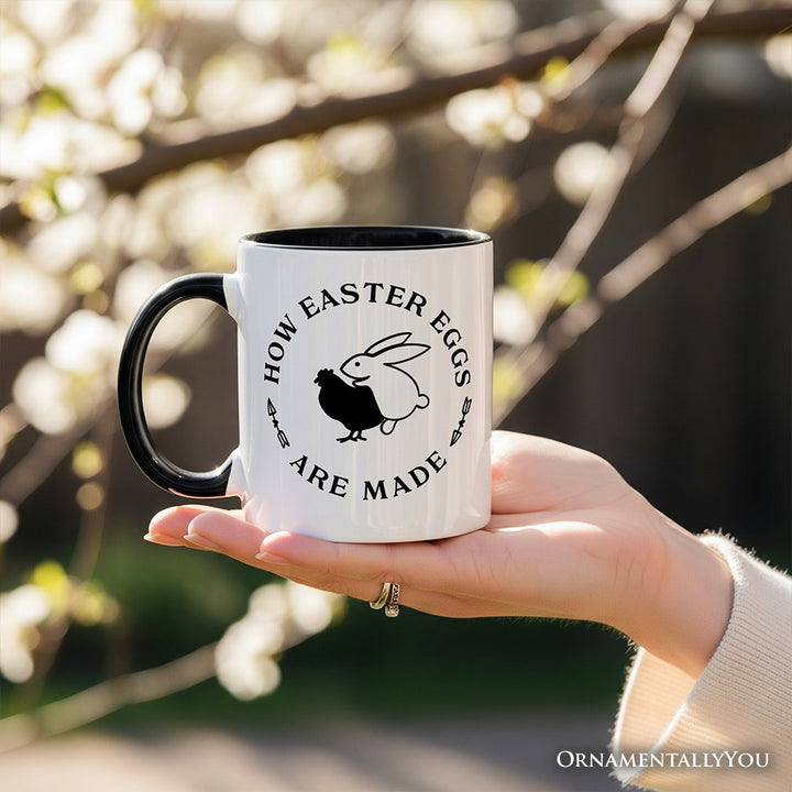 Bold Funny Easter Bunny Sarcastic Personalized Mug, How Easter Eggs Are Made Gift with Custom Name Personalized Ceramic Mug OrnamentallyYou 