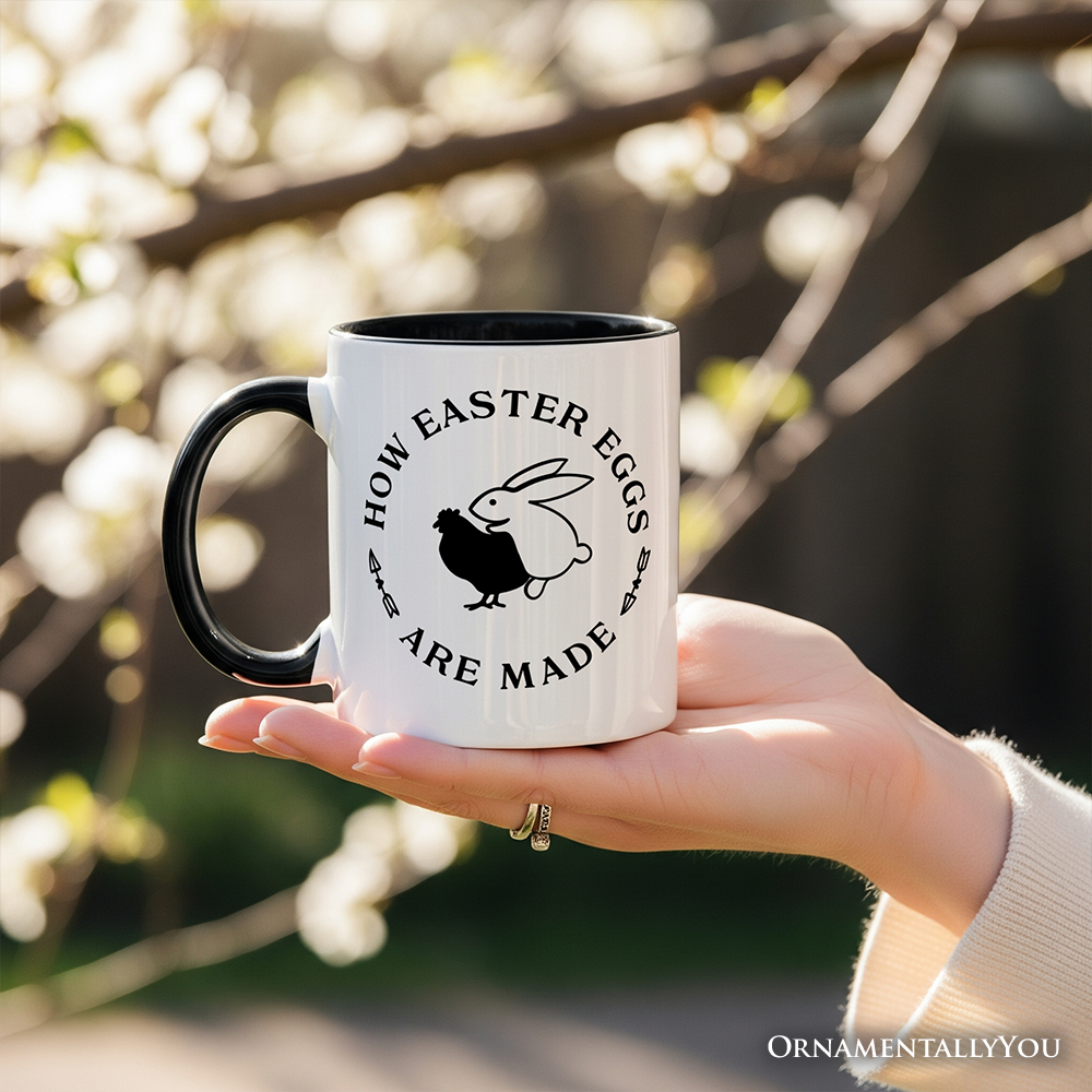 Bold Funny Easter Bunny Sarcastic Personalized Mug, How Easter Eggs Are Made Gift with Custom Name