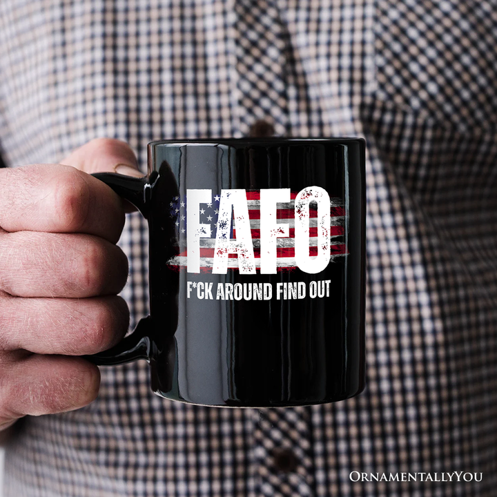 FAFO USA Flag Personalized Mug, F Around Find Out Patriotic Humor Gift with Custom Name