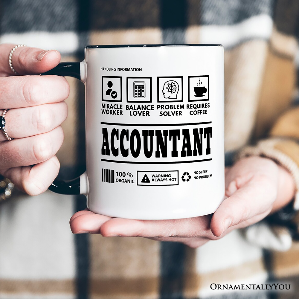 Accountant Nutrition Facts Personalized Mug, Bookkeeper Humor Graphic Gift with Custom Name