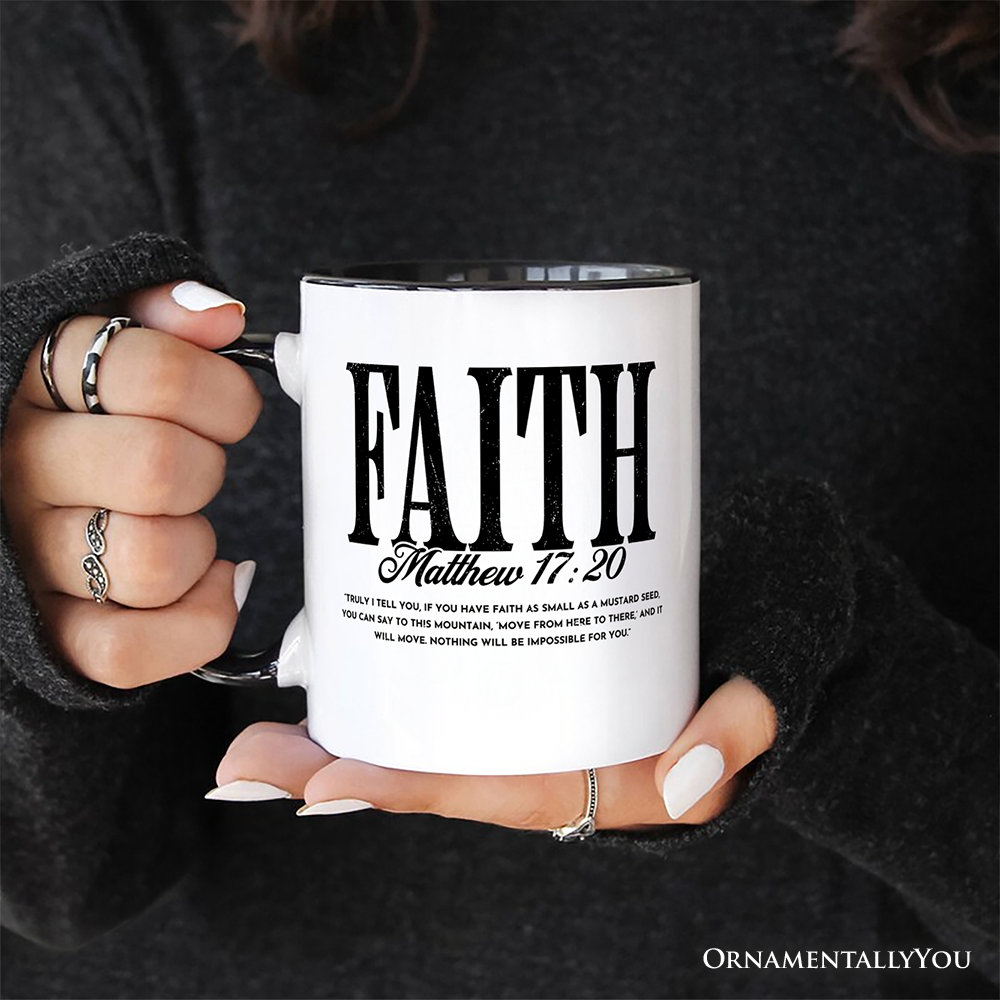 Faith Matthew 17:20 Christian Personalized Mug, Minimal Bible Verse Inspirational Gift with Custom Name