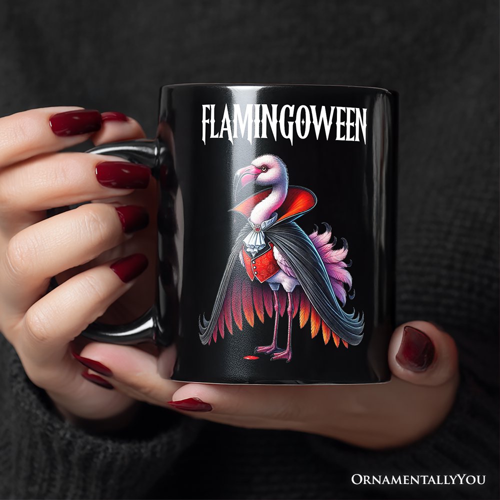 Spooky Vampire Flamingo Personalized Mug, Halloween Dracula Bird Gift with Custom Name Personalized Ceramic Mug OrnamentallyYou 