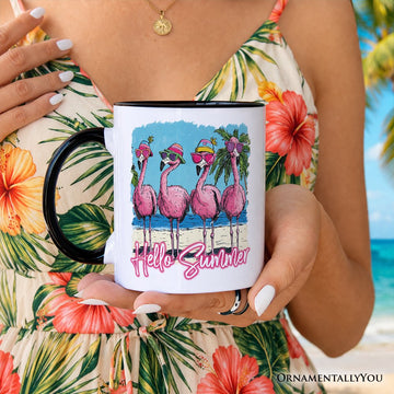 Flamingo Hello Summer Mug, Tropical Beach Vacation Gift Personalized Ceramic Mug OrnamentallyYou 