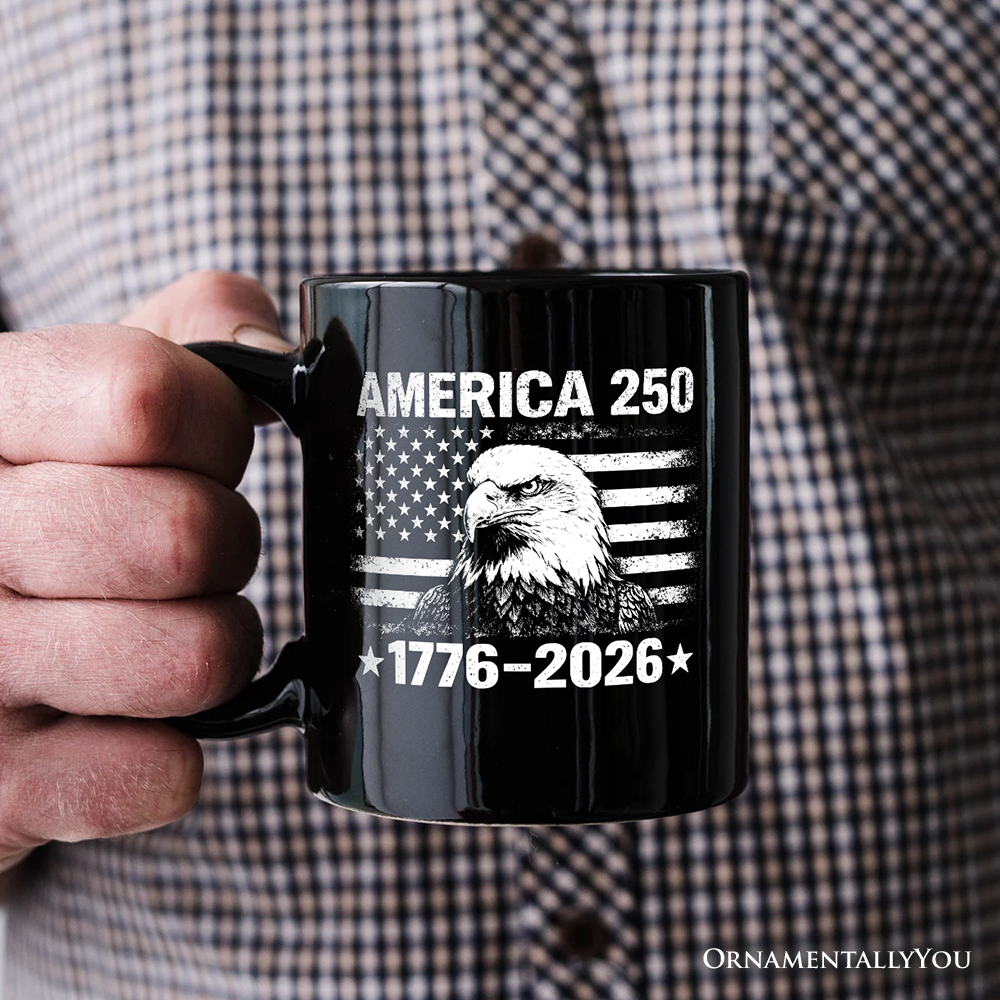 America 250 Freedom Flag Eagle Personalized Mug, 4th of July USA Patriotic 1776–2026 Gift with Custom Name