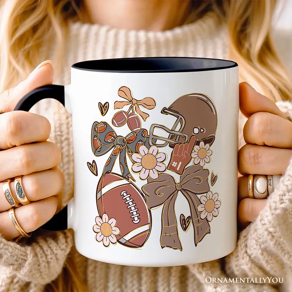 Football Mom Coquette Bow Daisy Personalized Mug, Retro Fall Game Day Preppy Gift with Custom Name Personalized Ceramic Mug OrnamentallyYou 
