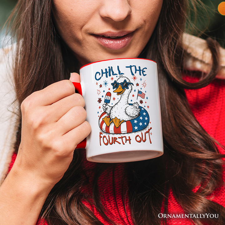 Chill The Fourth Out Goose Personalized Mug, Funny Patriotic 4th of July Gift with Custom Name