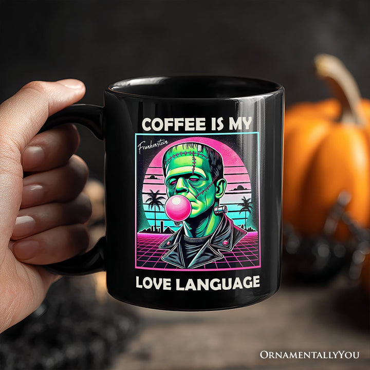 Vaperwave Frankenstein Retro Neon Horror Personalized Mug, Synthwave 80's Styled Classic Halloween Gift with Custom Name Personalized Ceramic Mug OrnamentallyYou 