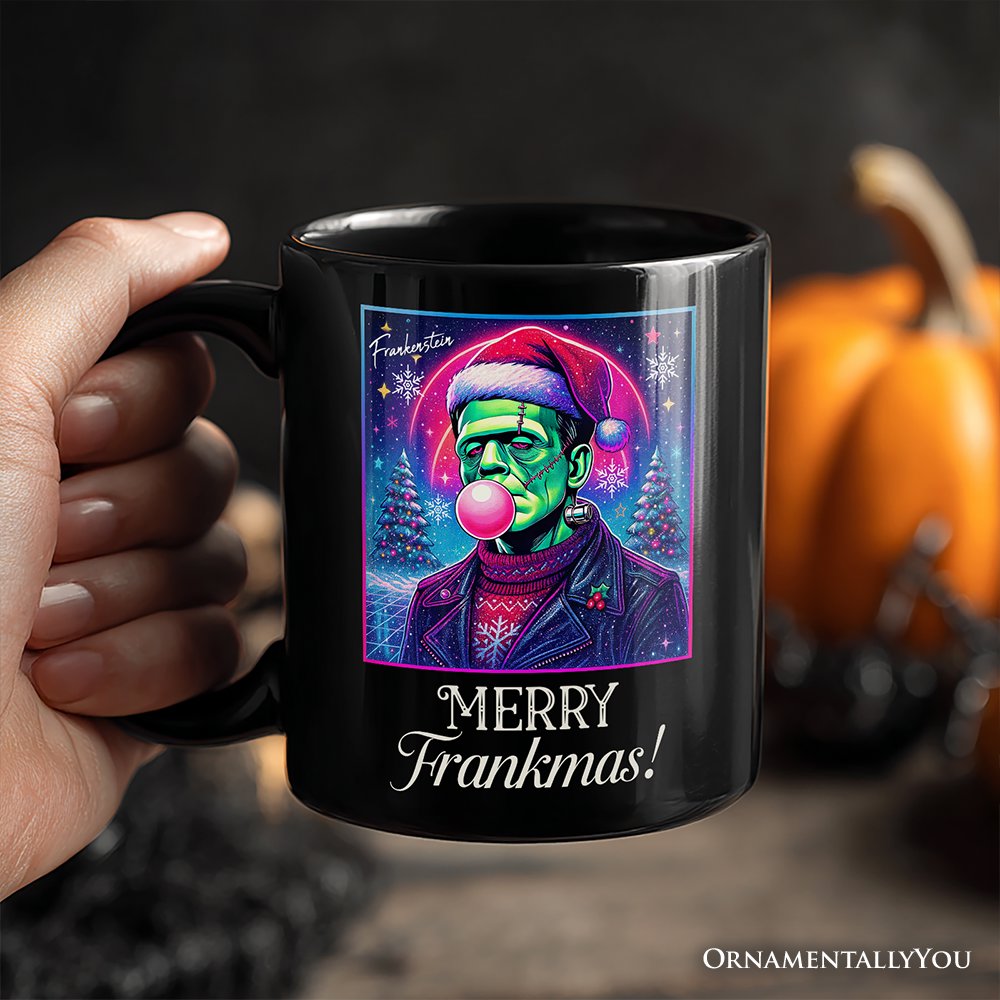 Frankenstein Christmas Vaporwave Personalized Mug, Retro Neon Holiday Gift with Custom Name Personalized Ceramic Mug OrnamentallyYou 