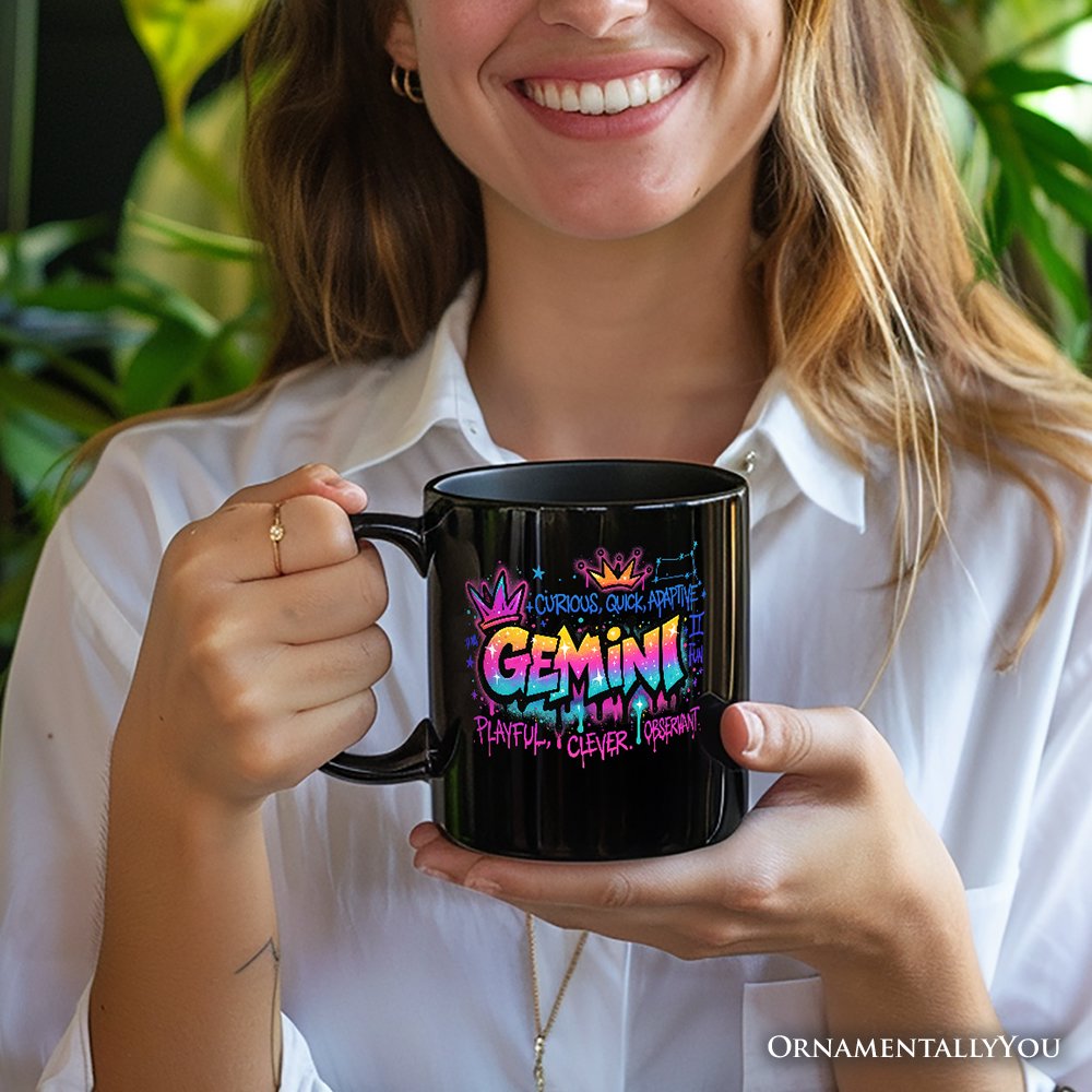 Gemini Graffiti Zodiac Personalized Mug, Street Style Astrology Horoscope Gift with Custom Name Personalized Ceramic Mug OrnamentallyYou 