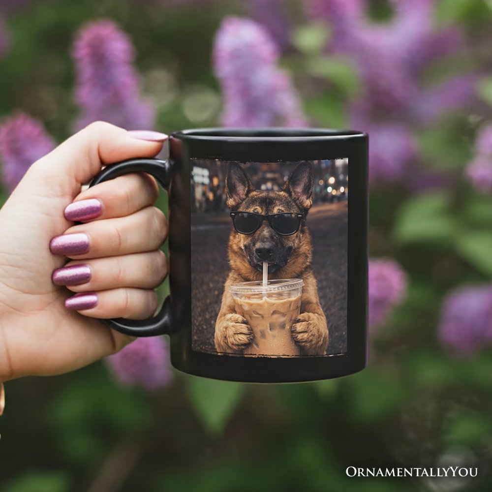 German Shepherd Iced Coffee Mug, Funny Dog Parents Gift Personalized Ceramic Mug OrnamentallyYou 