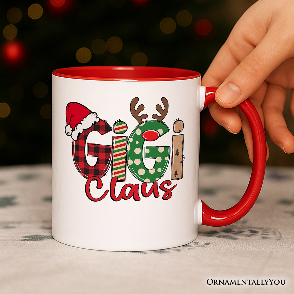 Gigi Claus Retro Christmas Personalized Mug, Matching Family Holiday Gift with Custom Name