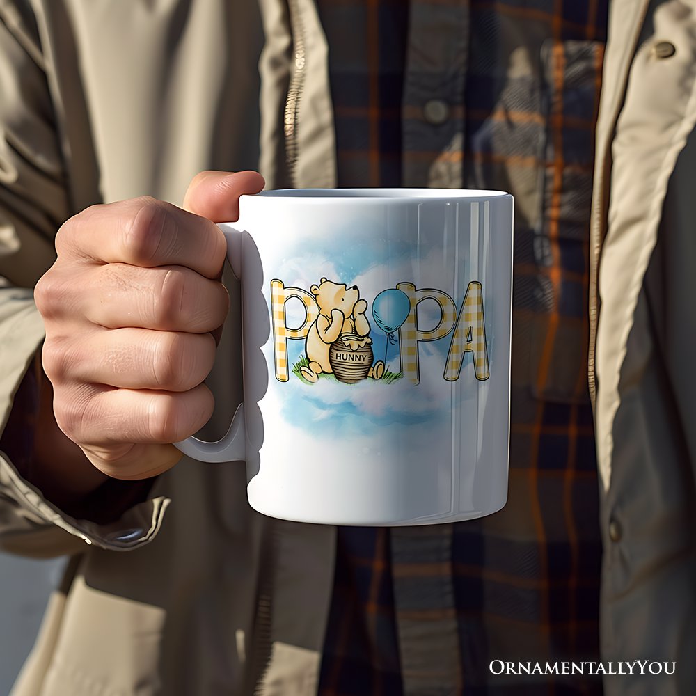 Gingham Papa Winnie-the-Pooh Personalized Mug, 1926 A.A. Milne Dad Family Gift with Custom Name Personalized Ceramic Mug OrnamentallyYou 