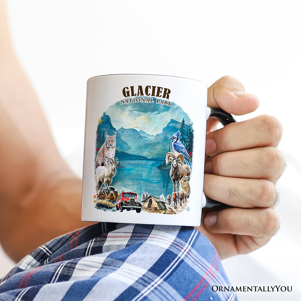 Artistic Glacier National Park Adventure Personalized Mug, Montana Travel Gift and Souvenir with Custom Name Personalized Ceramic Mug OrnamentallyYou 