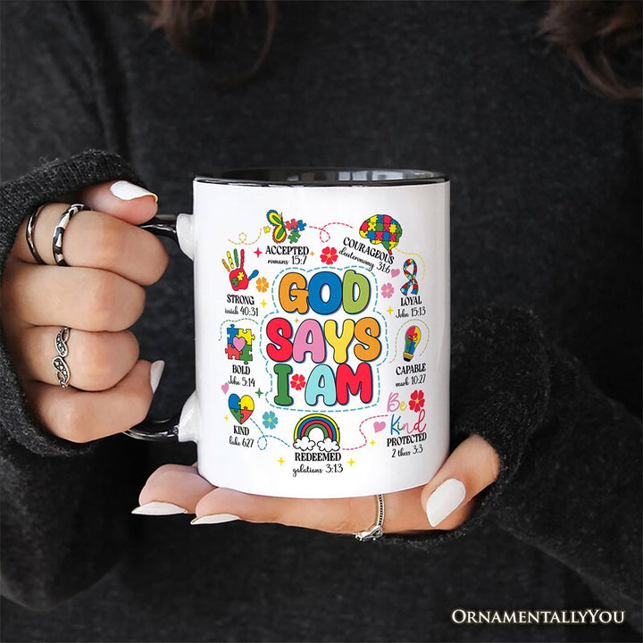 God Says I Am Christian Autism Mug, Motivational Awareness Gift Personalized Ceramic Mug OrnamentallyYou 