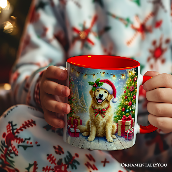 Majestic Golden Retriever with Santa Hat Personalized Mug, Delightful Christmas Gift with Custom Name