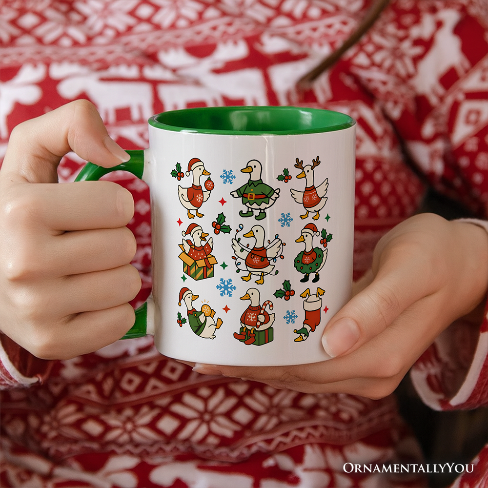 Just a Jolly Goose Christmas Personalized Mug, Holiday Geese Santa Festive Gift with Custom Name