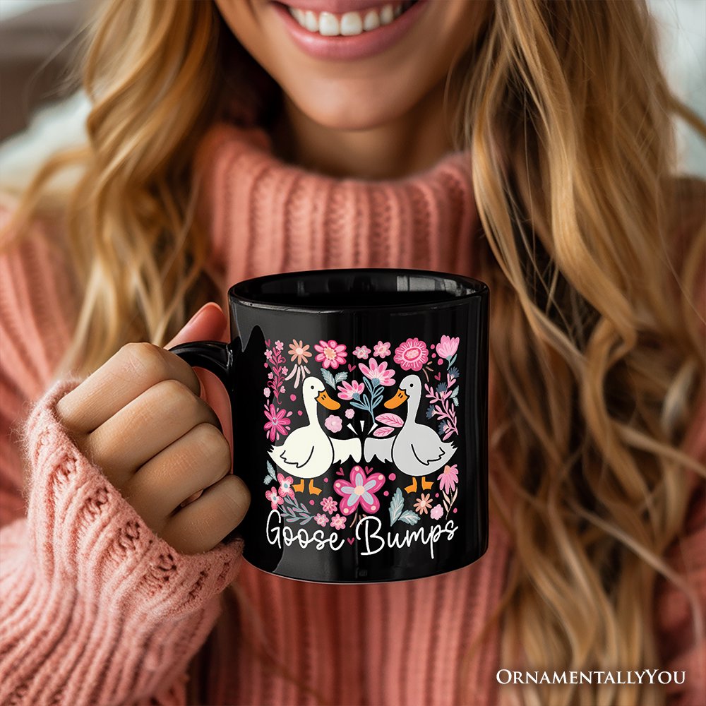Funny Goose Bumps Floral Personalized Mug, White, Natural and Black Sarcastic Goose Gift with Custom Name Personalized Ceramic Mug OrnamentallyYou 