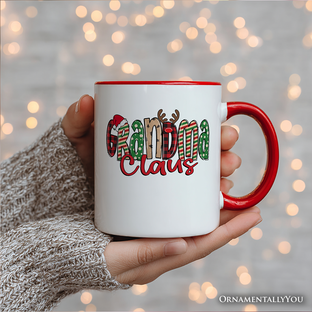 Grandma Claus Retro Christmas Personalized Mug, Matching Family Holiday Gift with Custom Name