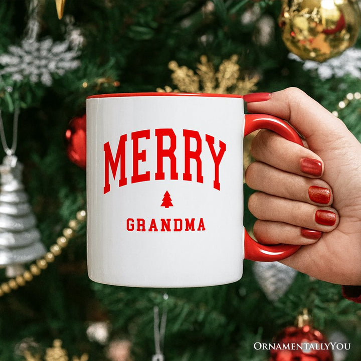 Merry Grandma Retro Christmas Personalized Mug, Matching Family Holiday Gift with Custom Name Personalized Ceramic Mug OrnamentallyYou 