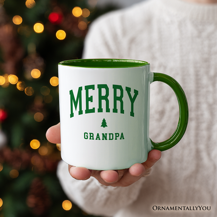Merry Grandpa Retro Christmas Personalized Mug, Matching Family Holiday Gift with Custom Name
