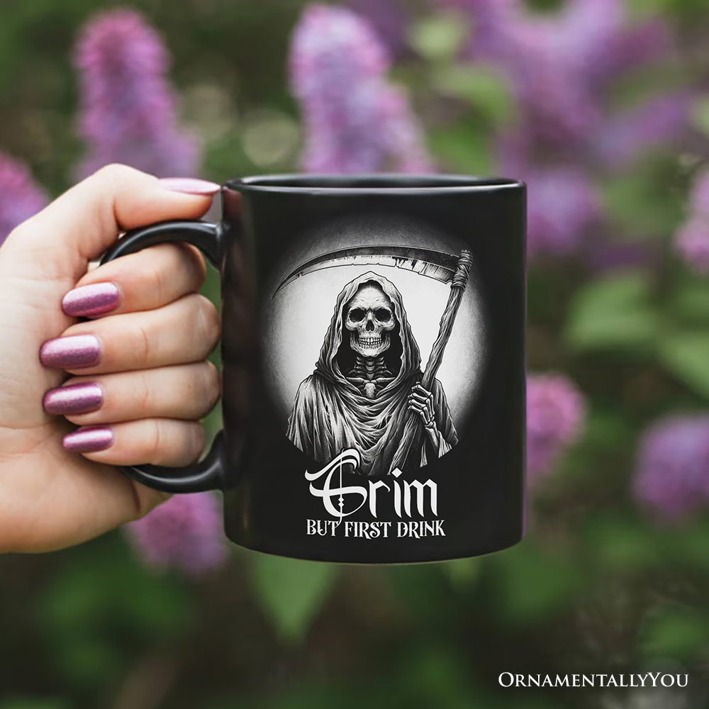 Grim Reaper Spooky Portrait Personalized Mug Horror Villain Theme Halloween Gift with Custom Name