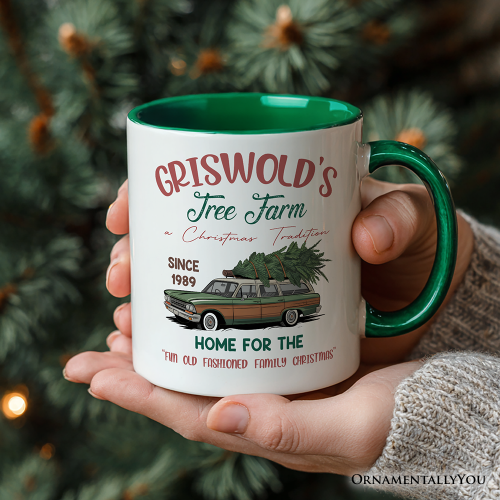 Griswold’s Tree Farm Personalized Mug, Retro Family Christmas Vacation Gift with Custom Name
