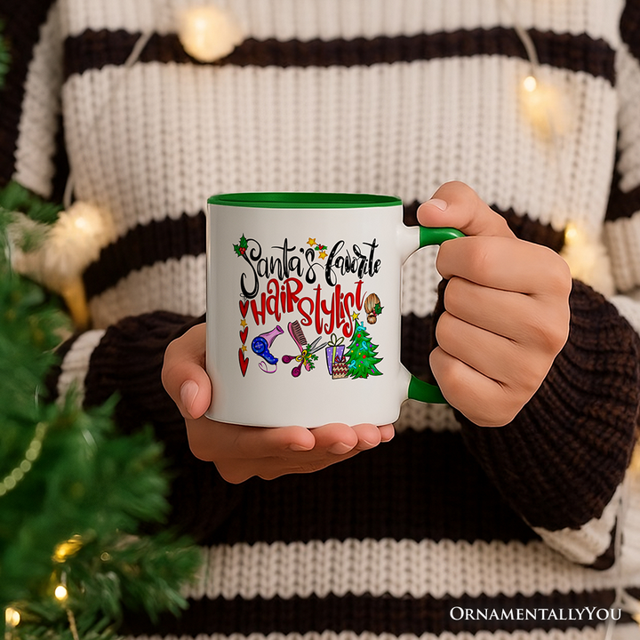 Santa’s Favorite Hairstylist Christmas Personalized Mug, Hairdresser Appreciation Gift with Custom Name
