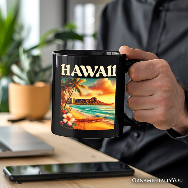 Tropical Hawaii Island State Personalized Mug, Vibrant Diamond Head Seaside Gift and Honolulu Souvenir with Custom Name Personalized Ceramic Mug OrnamentallyYou 