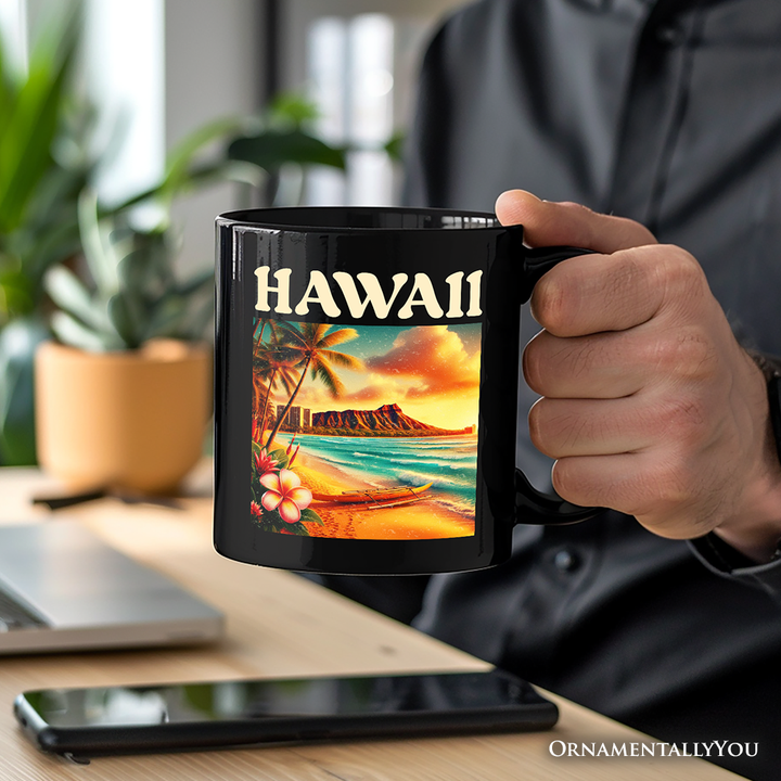 Tropical Hawaii Island State Personalized Mug, Vibrant Diamond Head Seaside Gift and Honolulu Souvenir with Custom Name