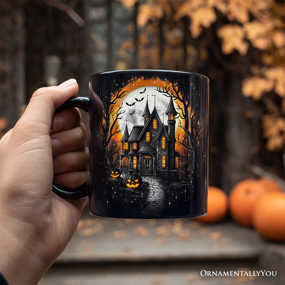 Haunted House Night Halloween Personalized Mug, Spooky Horror Gift with Custom Name